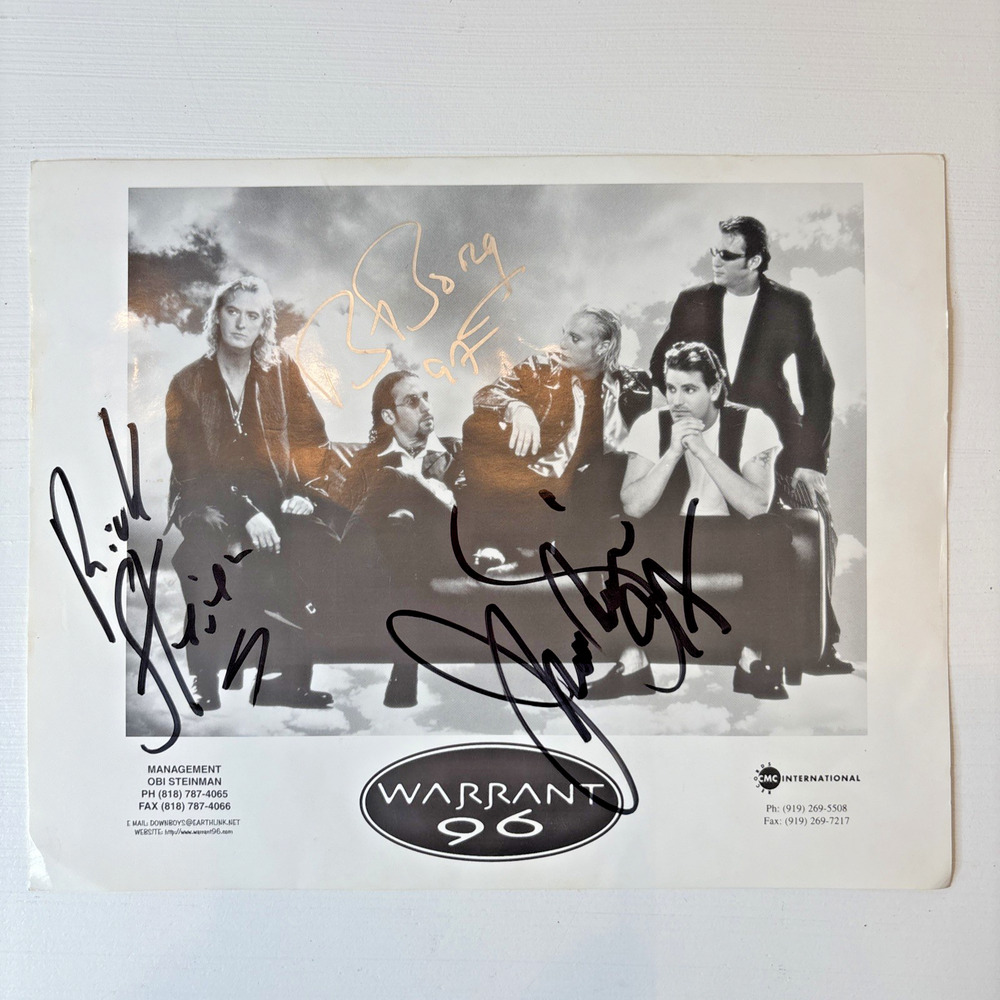 WARRANT Band Signed 8x10 Promo Photo 1996 JANI LANE Autograph Belly To Belly